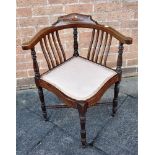 AN EDWARDIAN MAHOGANY CORNER ARMCHAIR with inlaid decoration Condition Report : good condition