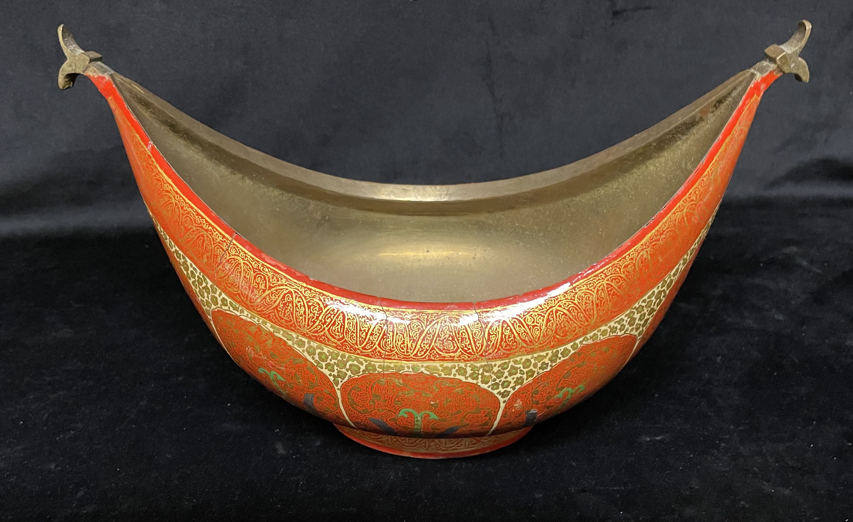 A SCANDINAVIAN BENTWOOD TINE BOX with painted decoration, 32cm wide; and a Kashmiri bowl 30cm wide - Image 4 of 5