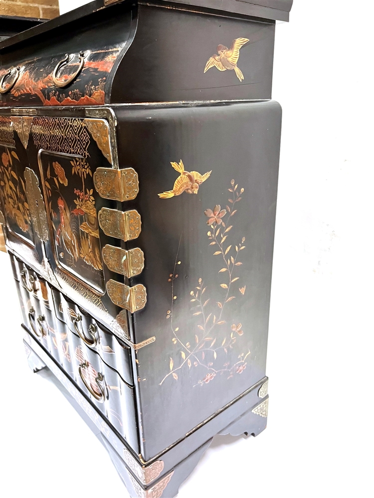 A JAPANESE LAQUERED TABLE TOP CABINET fitted with drawer above pair of doors opening to six drawers, - Image 4 of 6