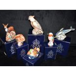SIX BOXED ROYAL CROWN DERBY IMARI PALETTE PAPERWEIGHTS: 'Cockatoo', 'Fawn', 'Stripe Dolphin', '