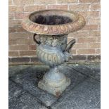 A CAST IRON CAMPANA SHAPED URN 45cm high Condition Report : heavy, but no great age Condition