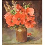 ANNE COTTERILL (1933-2010) Poppies Oil on board Signed lower right 16cm x 14.5cm Condition