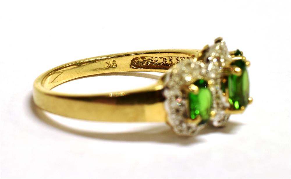 QVC 9CT GOLD, DIAMOND GEM SET TRILOGY RING The ring set with three green graduated oval gemstones in - Image 4 of 4