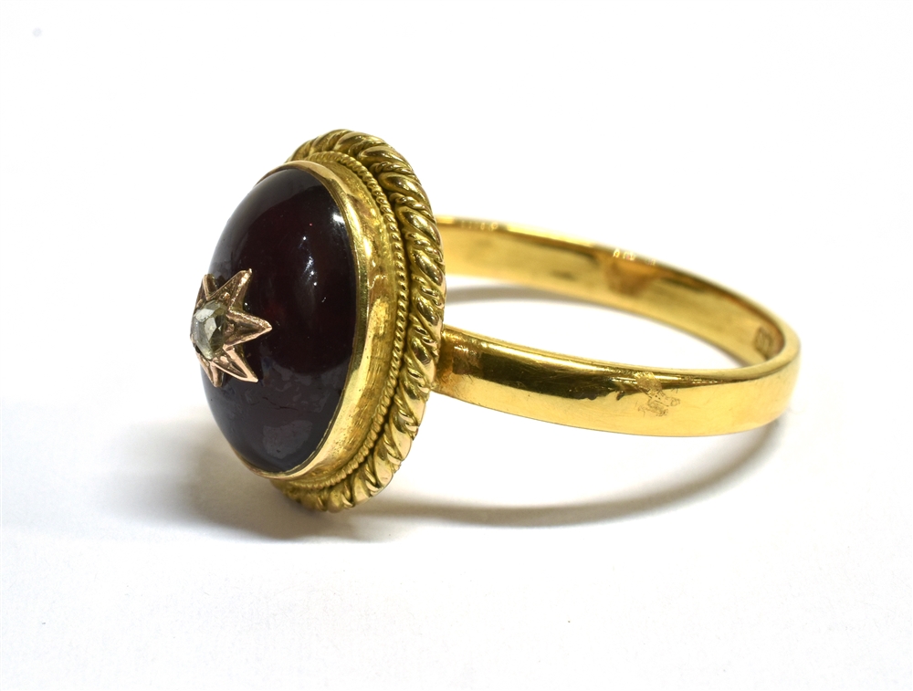 A 22CT GOLD, ROSE CUT DIAMOND BOULE RING The ring set with a boule of garnet glass measuring 1.3 x - Image 4 of 4