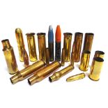 MILITARIA - TWENTY ASSORTED GREAT WAR & LATER BRASS ARTILLERY SHELL CASES the largest 20cm high