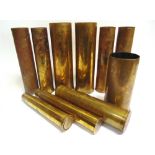 MILITARIA - TEN ASSORTED BRASS ARTILLERY SHELL CASES the joint largest marked '105MM M14 TYPE 1',