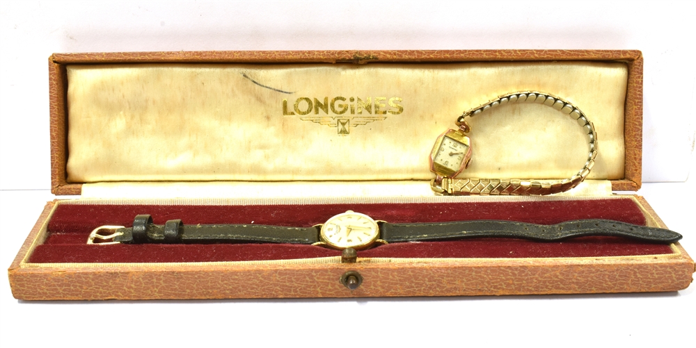 BOXED VINTAGE GILT LONGINES WRISTWATCH together with a vintage gilt Pierpoint wristwatch, Longines