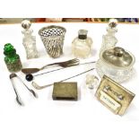 ASSORTED SILVER, SILVER PLATE, METAL AND GLASS to include a silver top cut glass dressing table