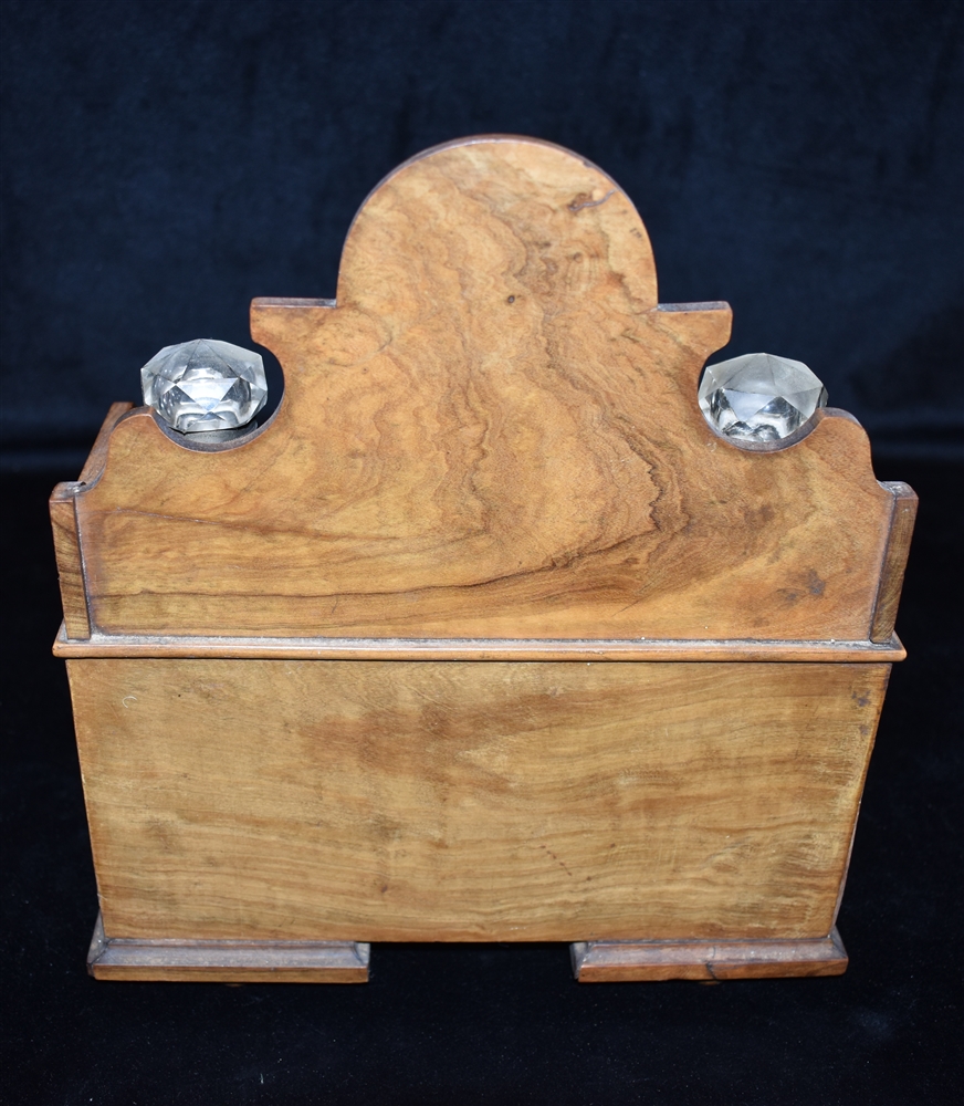 A VICTORIAN OLIVEWOOD 'APPRENTICE PIECE' DESK STAND fitted with two inkwells, 24cm wide Condition - Image 4 of 4