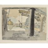 RICHARD BAWDEN (B.1936) 'dockyard' Coloured print 48cm x 60cm Condition Report : good condition