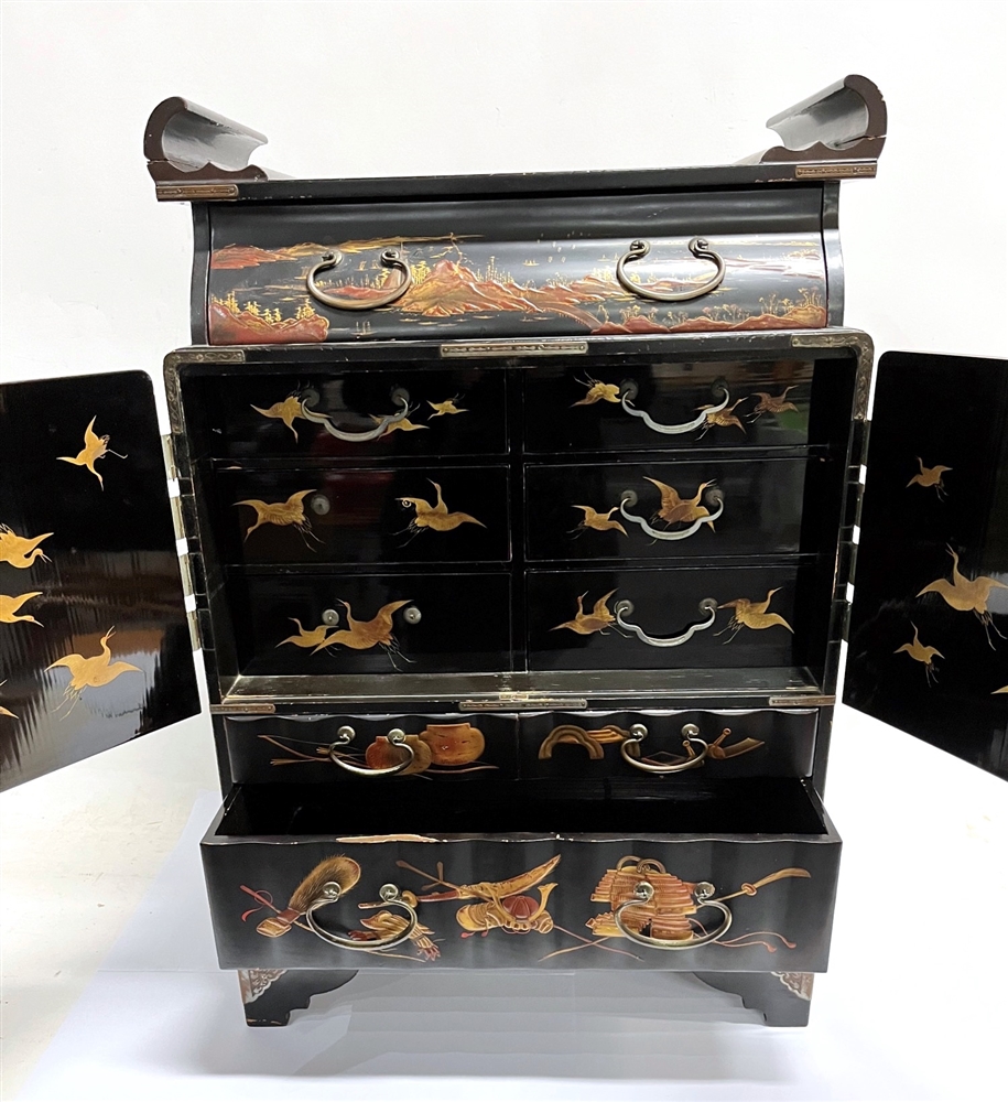 A JAPANESE LAQUERED TABLE TOP CABINET fitted with drawer above pair of doors opening to six drawers, - Image 6 of 6