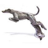 AUTOMOBILIA - A CHROMED CAR MASCOT IN THE FORM OF A GREYHOUND unmarked, 11cm long.