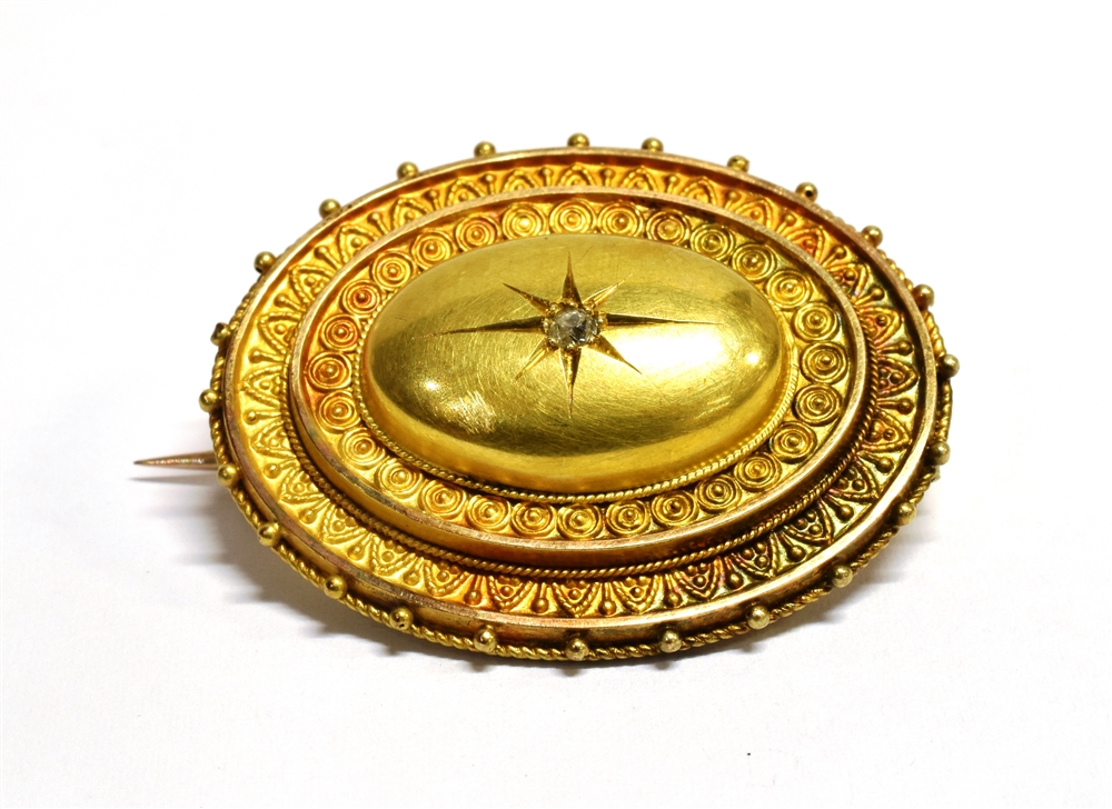LATE 19TH/EARLY 20TH CENTURY OLD CUT DIAMOND STAR SET ETRUSCAN STYLE PHOTO BROOCH The oval tiered - Image 3 of 3