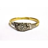 VINTAGE STAMPED 18CT & PLAT ILLUSION SET DIAMOND RING milgrain platinum detail to the shoulders,