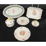 SIX ITEMS OF HEREND PORCELAIN the largest on oval bowl with latticework sides, 27cm wide Condition