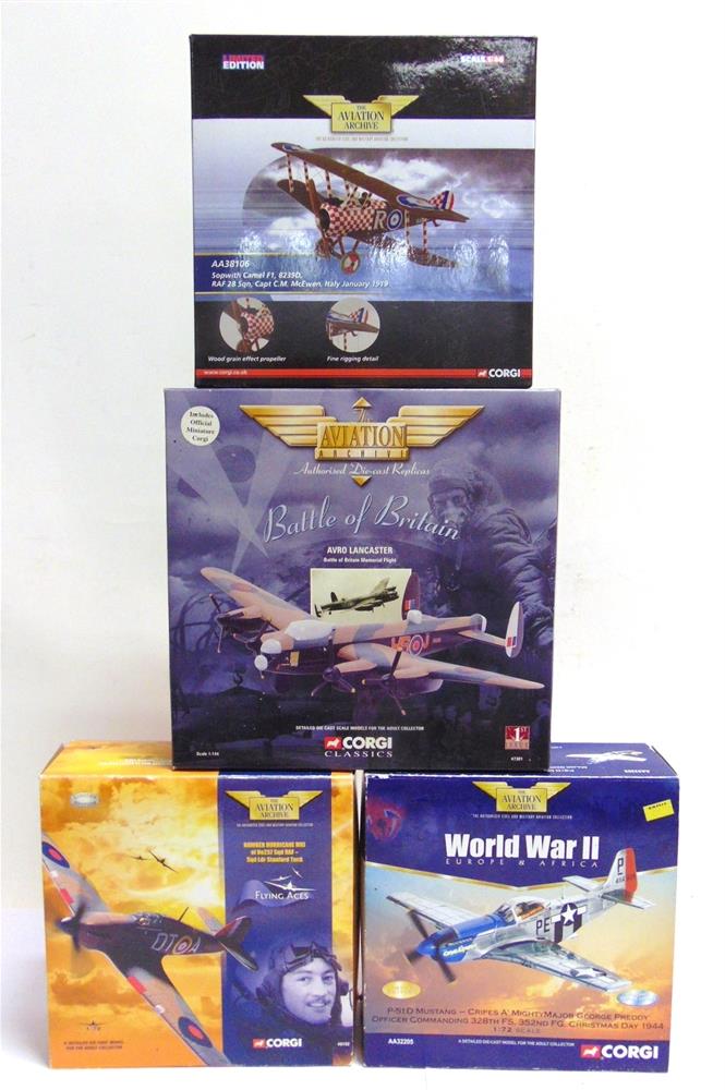 FOUR CORGI AVIATION ARCHIVE DIECAST MODEL AIRCRAFT comprising a 1/48 scale No.AA38106, Sopwith Camel