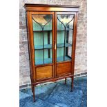 AN EDWARDIAN MAHOGANY DISPLAY CABINET with inlaid decoration, 88cm wide 34cm deep 173cm high