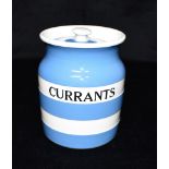 A T G GREEN CORNISH KITCHEN WARE 'CURRANTS' LIDDED JAR 13cm high Condition Report : good