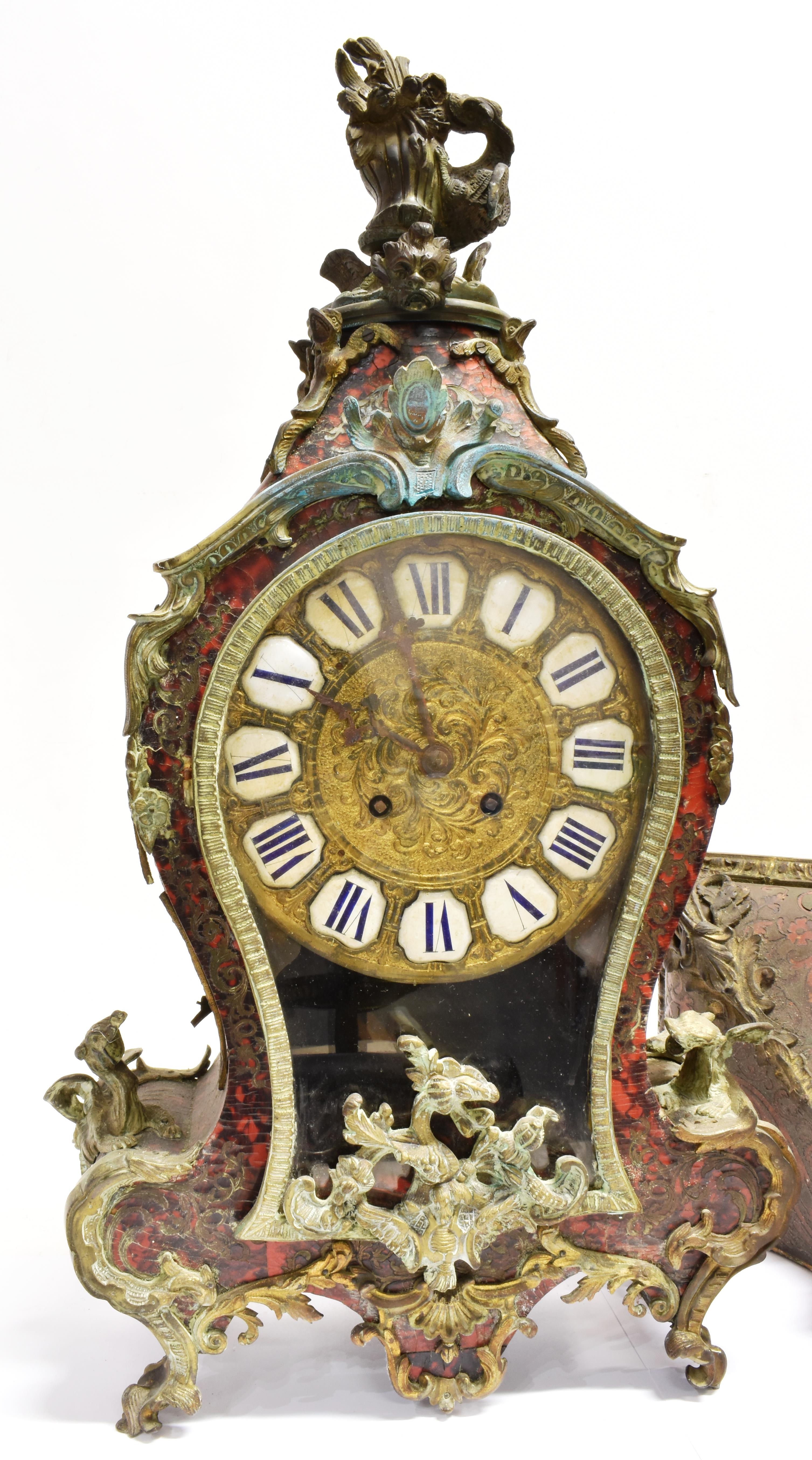 A LARGE 19TH CENTURY FRENCH GILT METAL MOUNTED BOULLE BRACKET CLOCK with Roman numeral enamel - Image 2 of 3