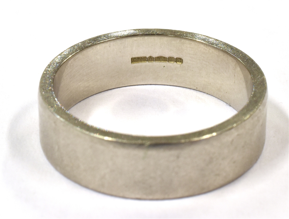 A PLATINUM WIDE BAND RING Band width 6mm, Birmingham 950 hallmark, weight 11.6g - Image 2 of 2