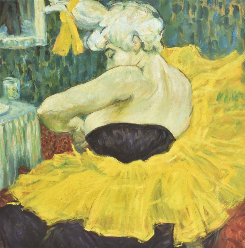 AFTER HENRI DE TOULOUSE-LAUTREC 'The Clown Chao-U-Kao' Oil on canvas 77cm x 77cm Condition