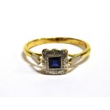 VINTAGE GEM SET PLAQUE RING The square plaque in milgrain white metal with diamond accents and a