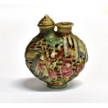 A CHINESE DOUBLE SNUFF BOTTLE the reticulated body decorated with figures and buildings and