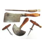 ASSORTED KITCHENALIA comprising a small cleaver, the blade impressed 'THOS. IBBOTSON & Co. /