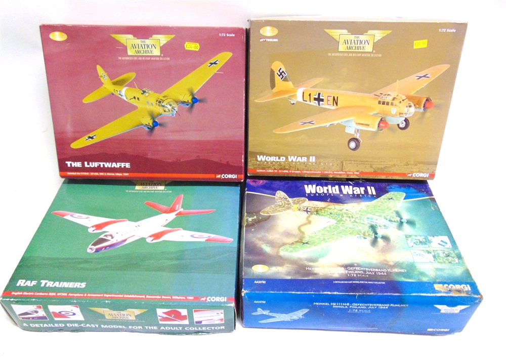 FOUR CORGI AVIATION ARCHIVE DIECAST MODEL AIRCRAFT comprising a 1/72 scale No.AA33708, Heinkel He111