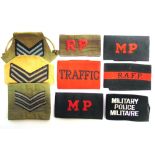 MILITARIA - ASSORTED CLOTH ARMBANDS including those of R.A.F.P., M.P., and Traffic interest, (9).