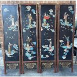 A DECORATIVE CHINESE FOUR LEAF SCREEN, each leaf 46cm x 192cm polychrome decorated with celestial