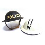 MILITARIA - TWO SECOND WORLD WAR HOME FRONT STEEL HELMETS one marked 'POLICE' and the other 'W[