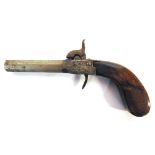 MILITARIA - A PERCUSSION POCKET PISTOL 19th century, with a 7.5cm (2 7/8 inch) octagonal barrel, and