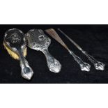 A COLLECTION OF SILVER comprising of two silver backed long handled brushes (significant bristle