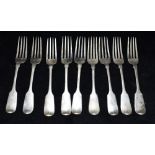 A COLLECTION OF CRESTED SILVER 19th Century Fiddle pattern forks (9)