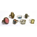 SEVEN MARKED 925/SII/STERLING DRESS RINGS Sizes K ½ , L , N, N, N ½ , O, P variety of stones to