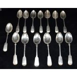 A COLLECTION OF CRESTED SILVER 19th century and later fiddle pattern spoons (14) matching crests and