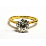 A STAMPED 18CT DIAMOND SOLITAIRE RING the early round cut diamond measuring approx. due to