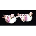 TWO SOFT PASTE PORCELAIN MODELS OF PIGEONS with sponged decoration, 17.5cm long Condition Report :