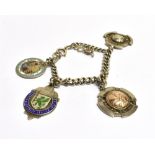 A SILVER CURB LINK MEDAL BRACELET To include Taunton schools league 1924 - 25 Ask with school,