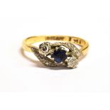 VINTAGE STAMPED 18CT DIAMOND AND SAPPHIRE CROSS OVER RING Ring size J ½ - K, weight 2.5g