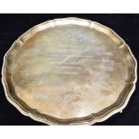 PRESENTATION FOOTED SILVER SALVER FOUR CLAW FEET Fluted circular rim inscription and signatures