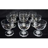 NINE MATCHING 19TH CENTURY ALE GLASSES OR RUMMERS with wide bowls, hollow stems and octagonal