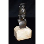 A PATINATED BRONZE BUST OF ATHENA on alabaster base, 19cm high overall Condition Report : good