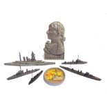 ASSORTED COLLECTABLES comprising a cast aluminium free-standing plaque portrait of Lord Nelson, 12.