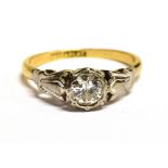 VINTAGE STAMPED 18CT & PLAT DIAMOND SOLITAIRE RING the round cut diamond measuring at least 4.5mm in