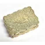 SILVER SNUFF BOX The box with all over engraved scroll pattern, monogrammed cartouche with fluted