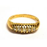 VINTAGE DIAMOND BOAT RING Set in yellow metal with worn marking, ring size I ½, weight 2.2g