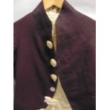 COSTUME - ASSORTED GENTLEMAN'S ATTIRE late 18th and early 19th century, comprising a mulberry fine