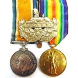 A GREAT WAR PAIR OF MEDALS TO PRIVATE F.H.C. CARRYETT, GLOUCESTERSHIRE REGIMENT comprising the
